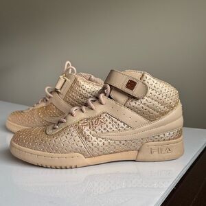 Rare Fila Vulc 13 Rose Gold Sparkly High-top Sneakers Womens 9 Bling Embellished